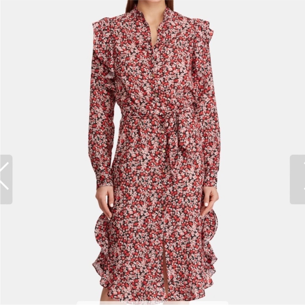Lauren‎ Ralph Lauren Floral Ruffled Midi Dress with Belt